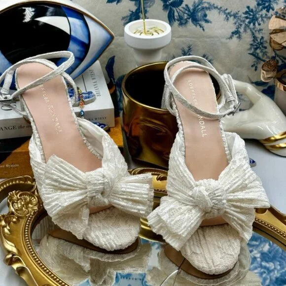 🆕 LOEFFLER RANDALL 🧿 NWOT Dahlia White Lace Bow Mid Heel, Sz 6 - Picture 11 of 15